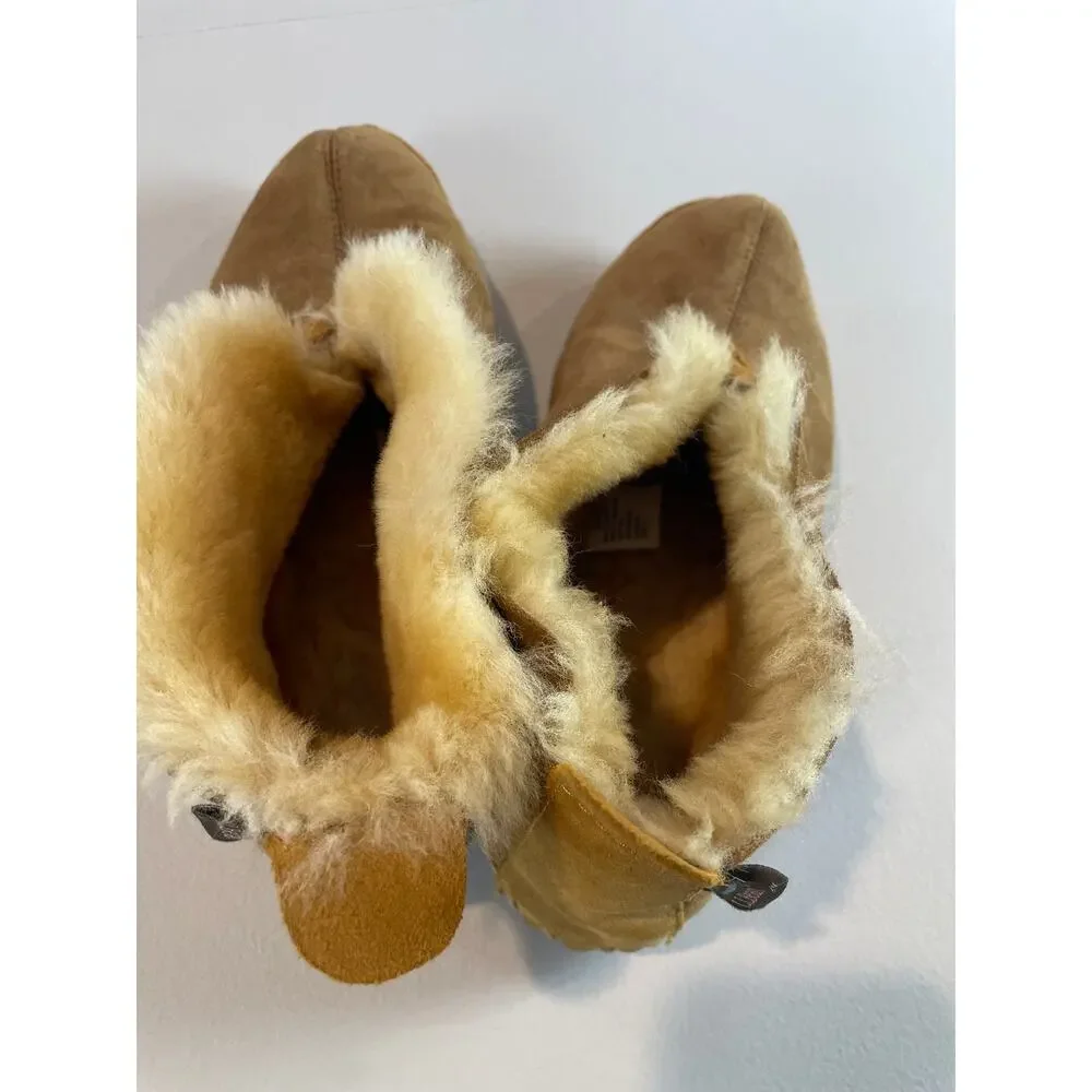 LL Bean Wicked Good Slippers Mens Size 8 Suede Shearling Lined Leather Sole